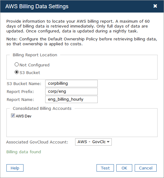 AWS Billing Data Settings