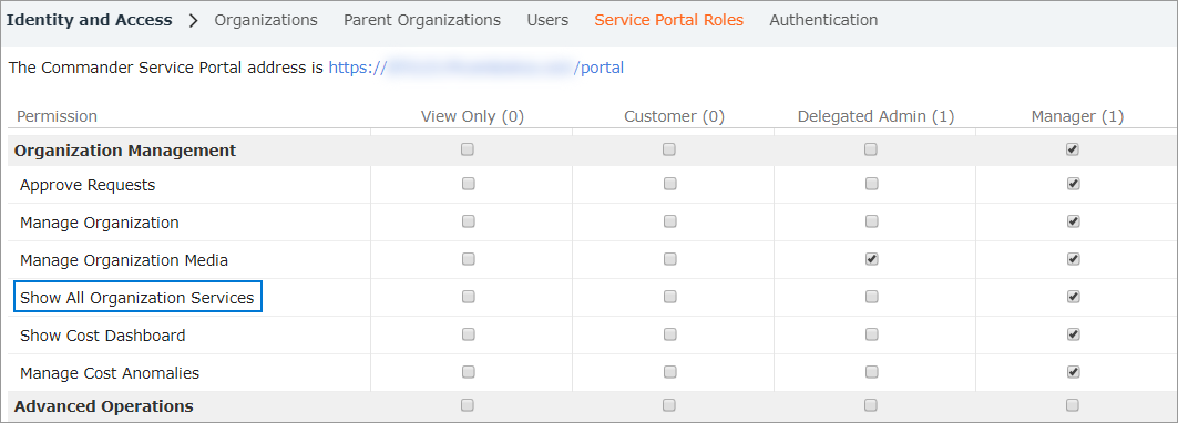 Service Portal Roles - Show All Organization Services permission