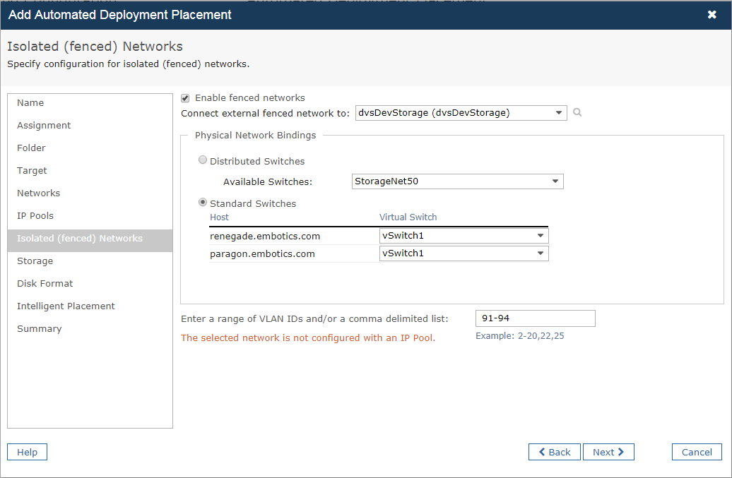 Edit Automated Deployment Placement dialog