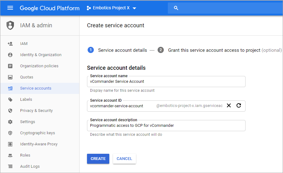 GCP Create Service Account