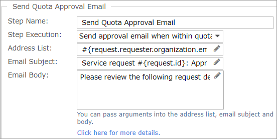 Send Quota Approval Email step