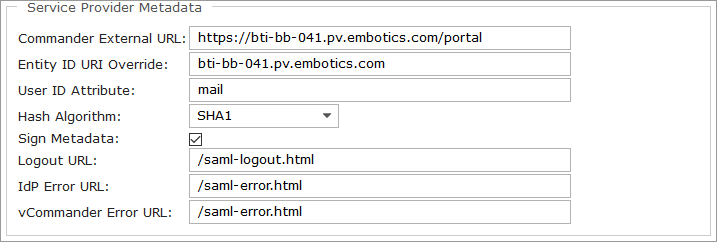 SAML Service Portal metadata